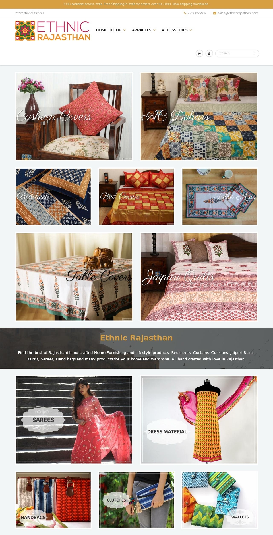 ethnicrajasthan.com shopify website screenshot