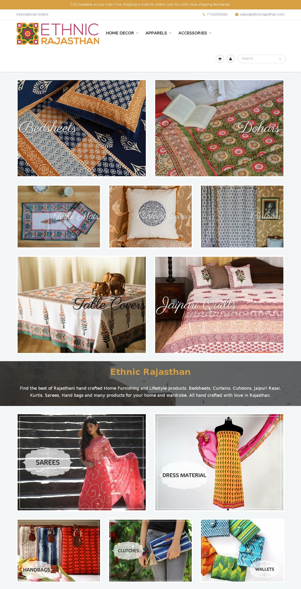 ethnicrajasthan.in shopify website screenshot