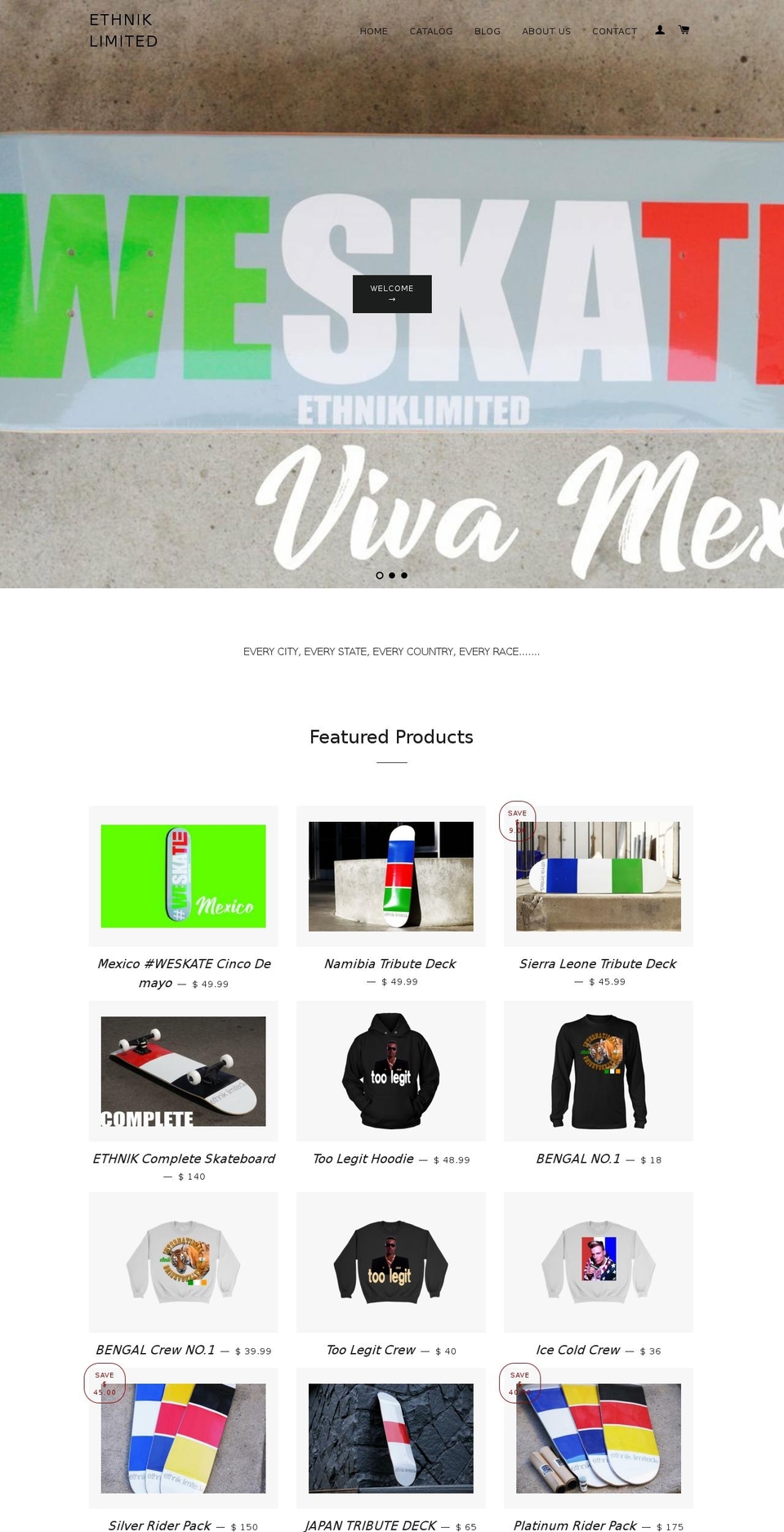 ethnikskateboards.com — Shopify storefront screenshot