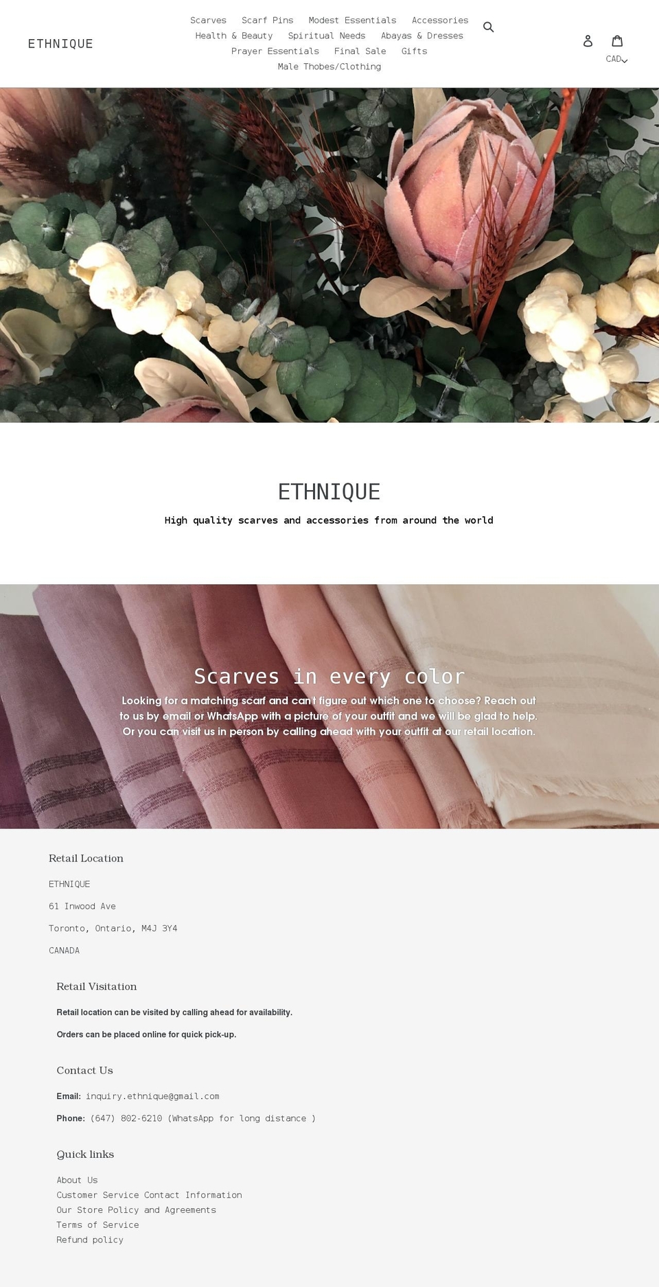ethnique.ca shopify website screenshot