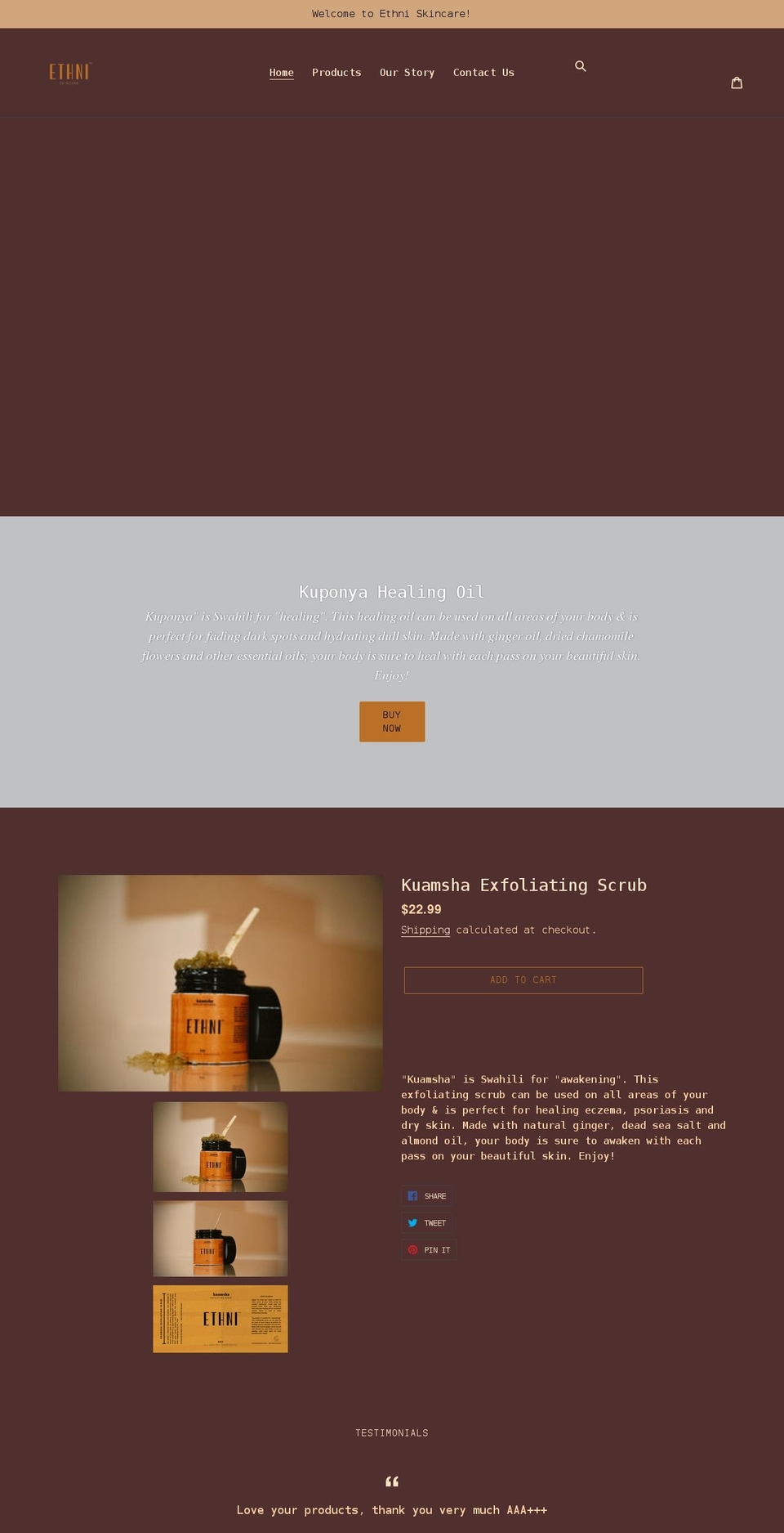 ethniskincare.com shopify website screenshot