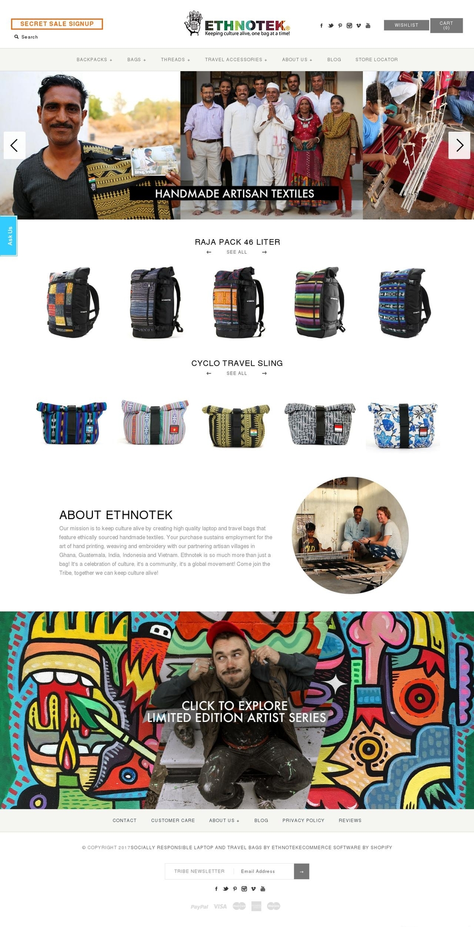 ethnotekbags.com shopify website screenshot
