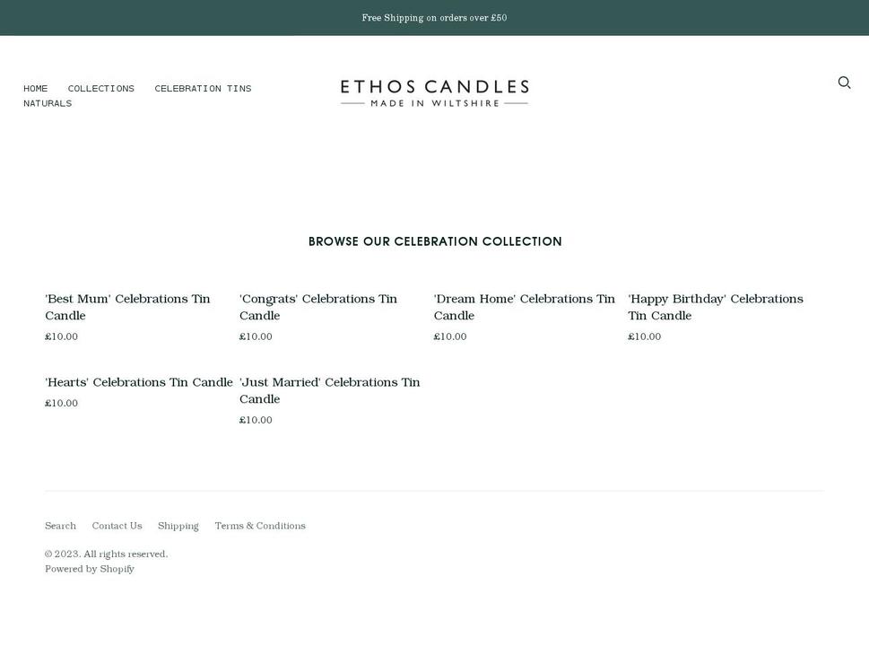 ethoscandles.co.uk shopify website screenshot