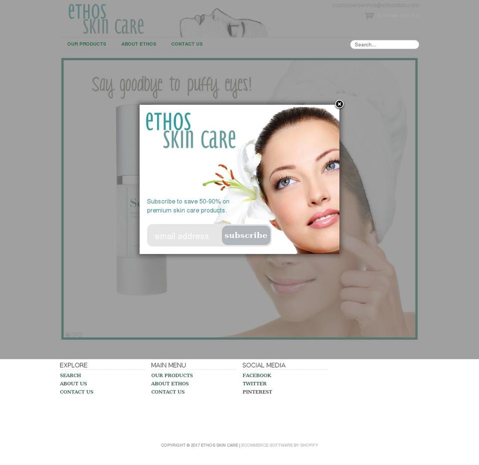 ethosskin.com shopify website screenshot