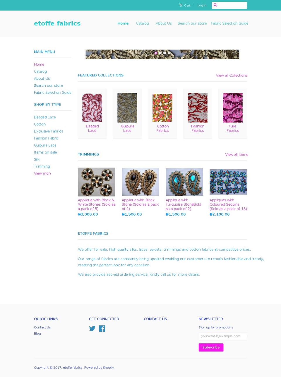 etoffefabrics.com shopify website screenshot