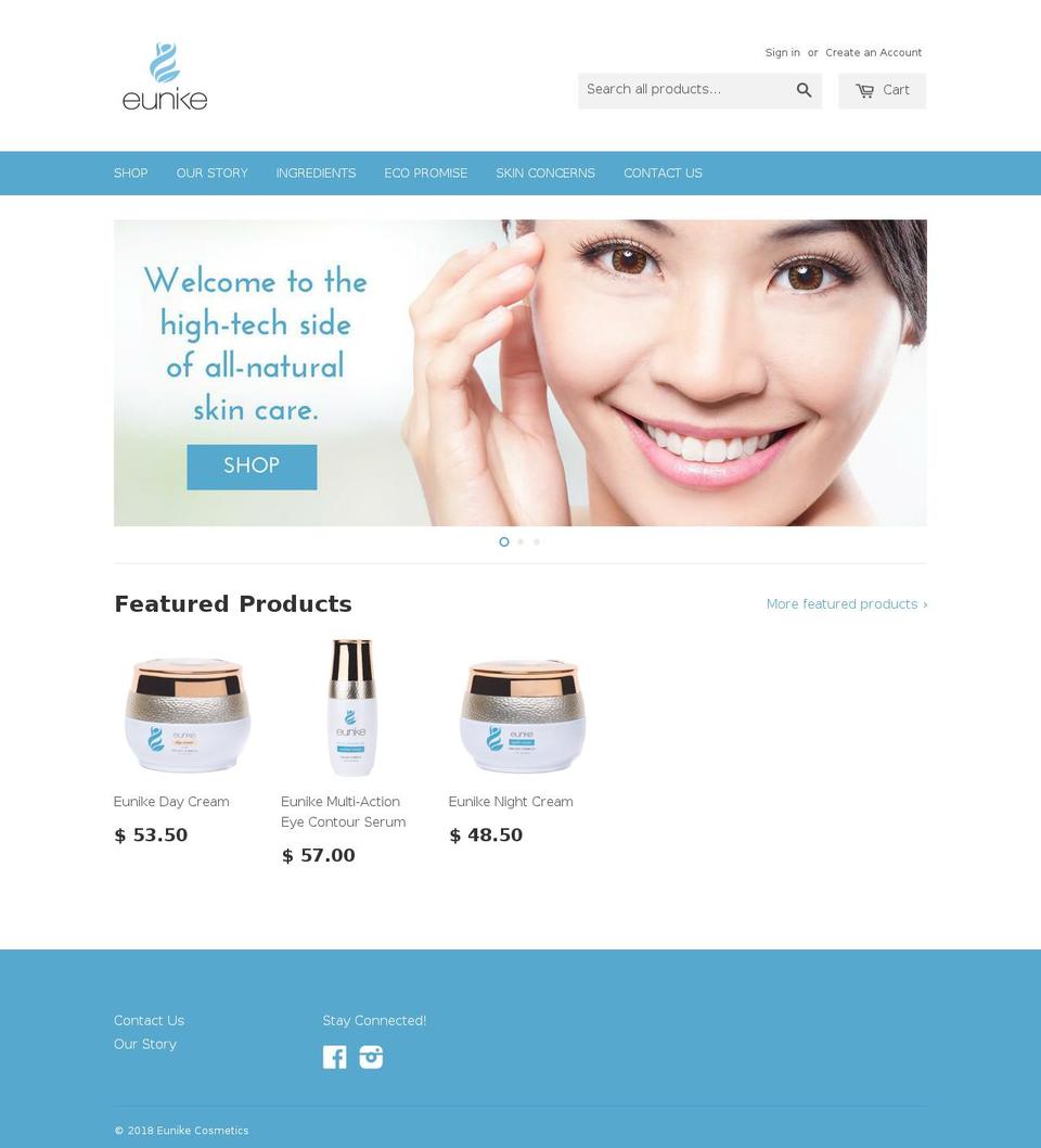 eunikecosmetics.com shopify website screenshot
