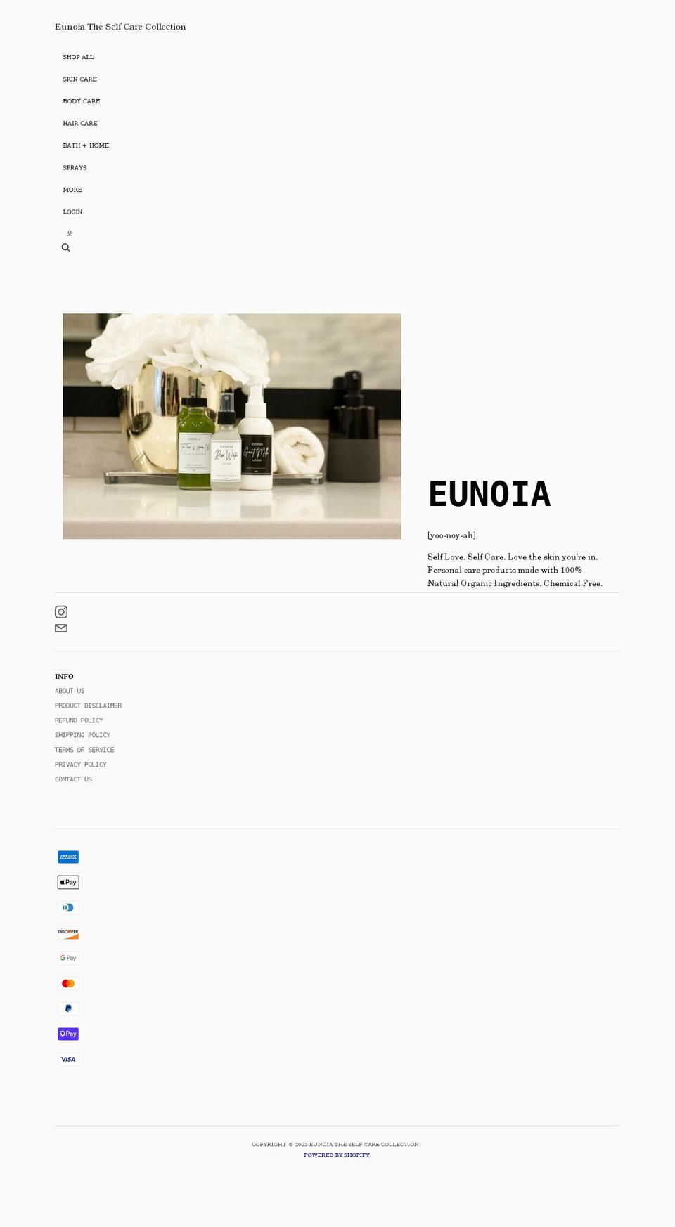 eunoiaselfcare.com shopify website screenshot