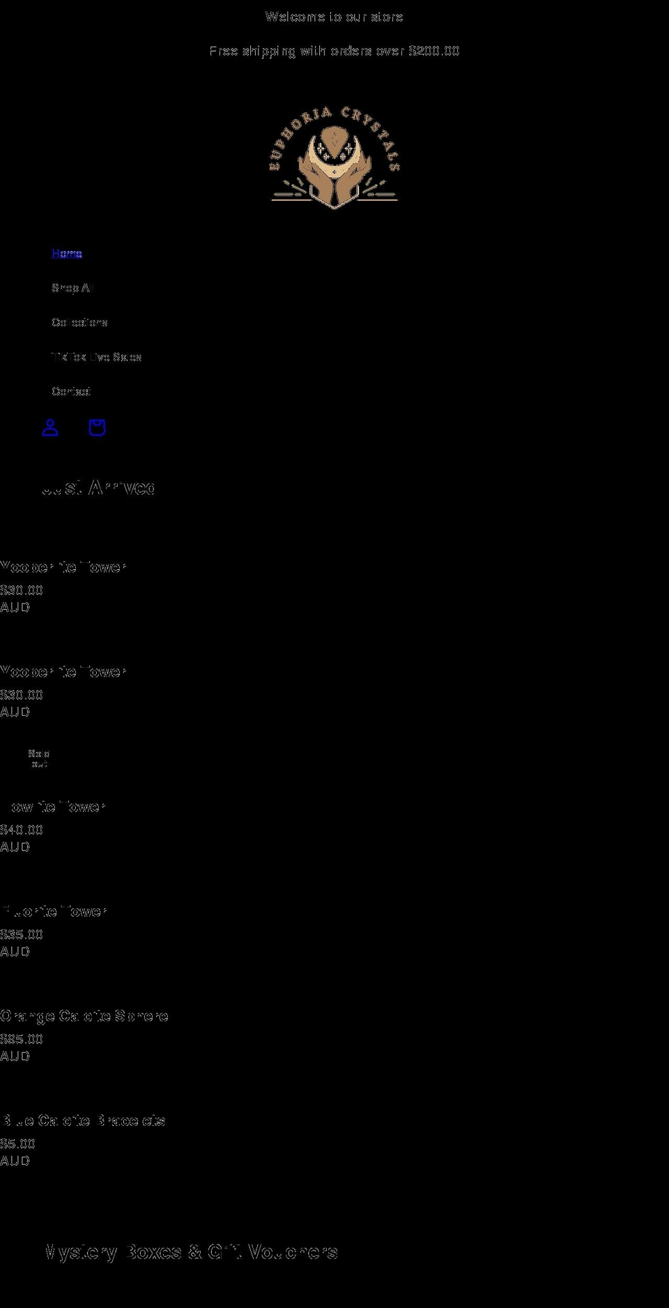 euphoriacrystals.com shopify website screenshot