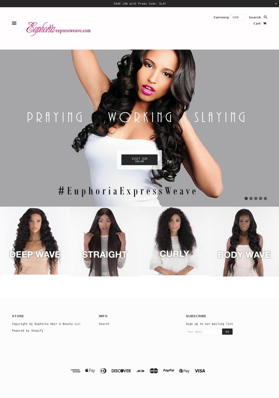 euphoriaexpressweave.com — Shopify storefront screenshot