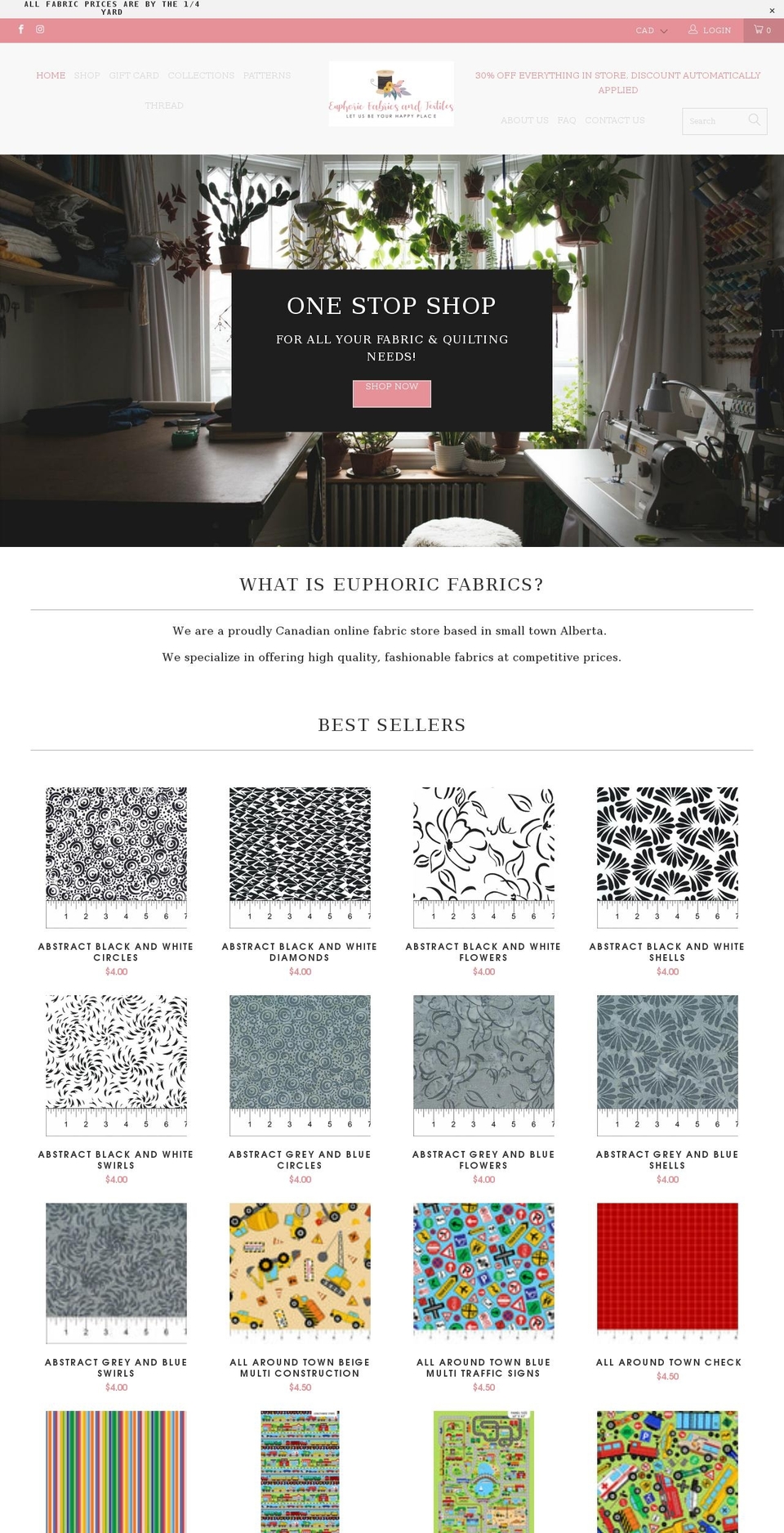 euphoricfabrics.ca shopify website screenshot