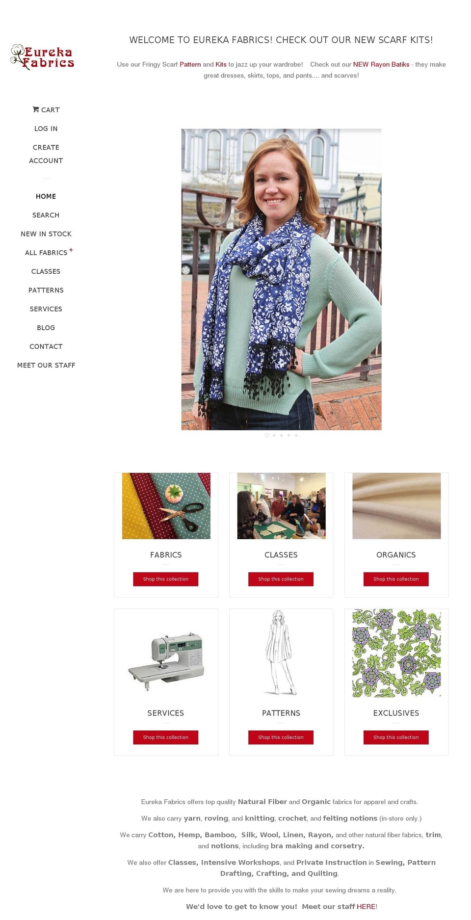 eurekafabrics.com shopify website screenshot