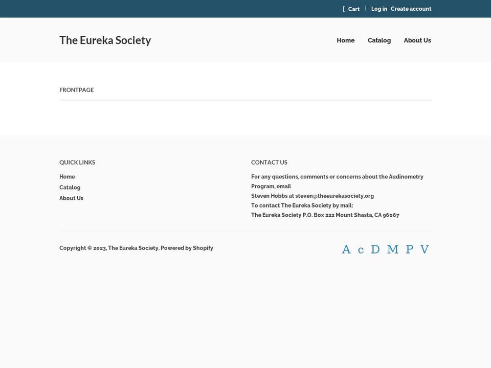 eurekasociety.myshopify.com shopify website screenshot