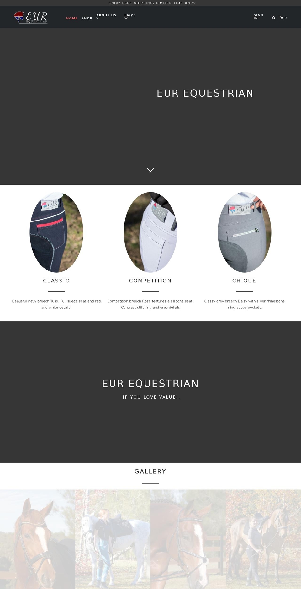 eurequestrian.com — Shopify storefront screenshot