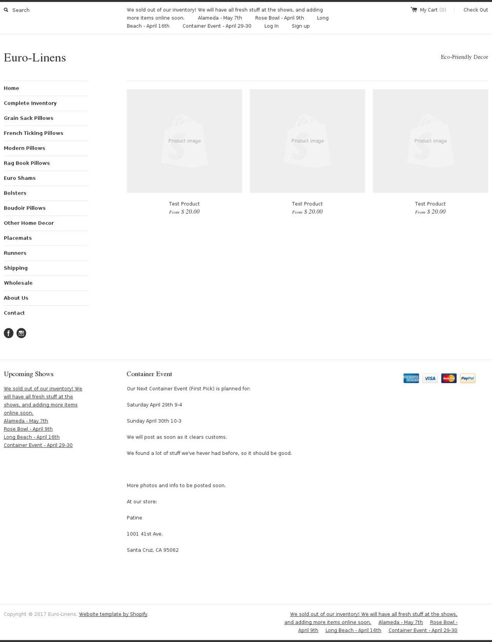 euro-linens.com shopify website screenshot