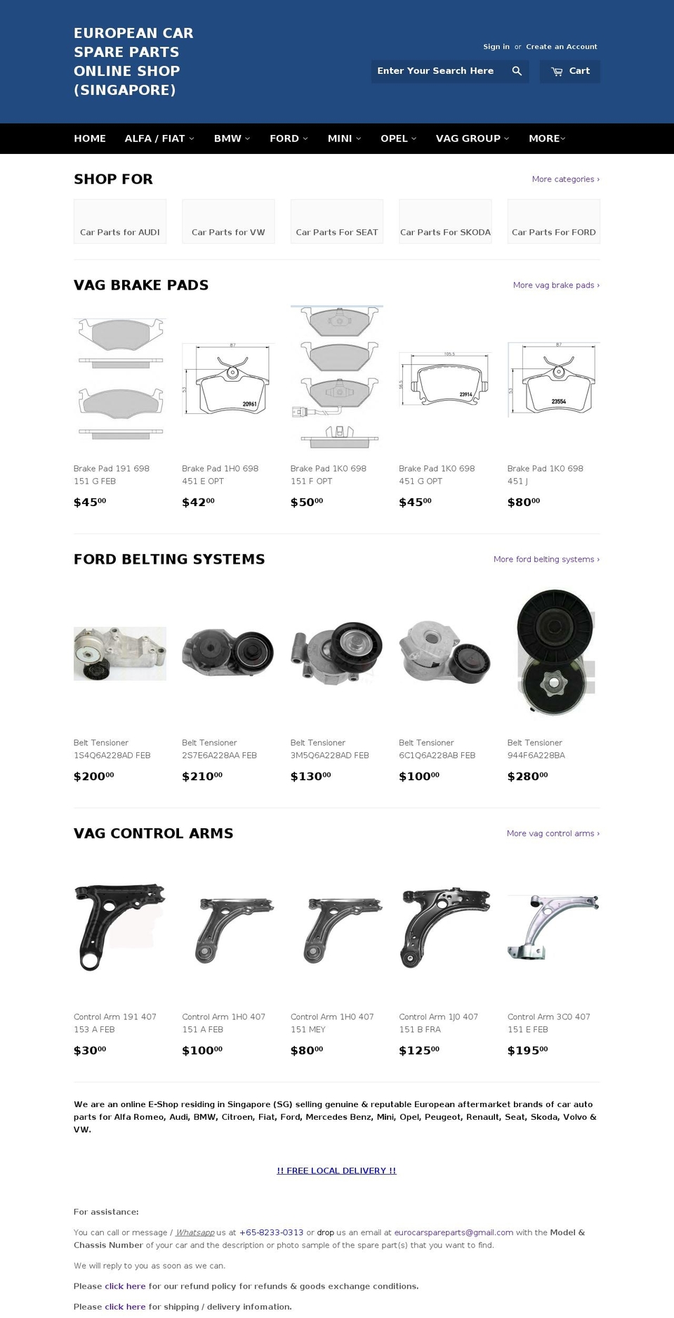 eurocarspareparts.com shopify website screenshot