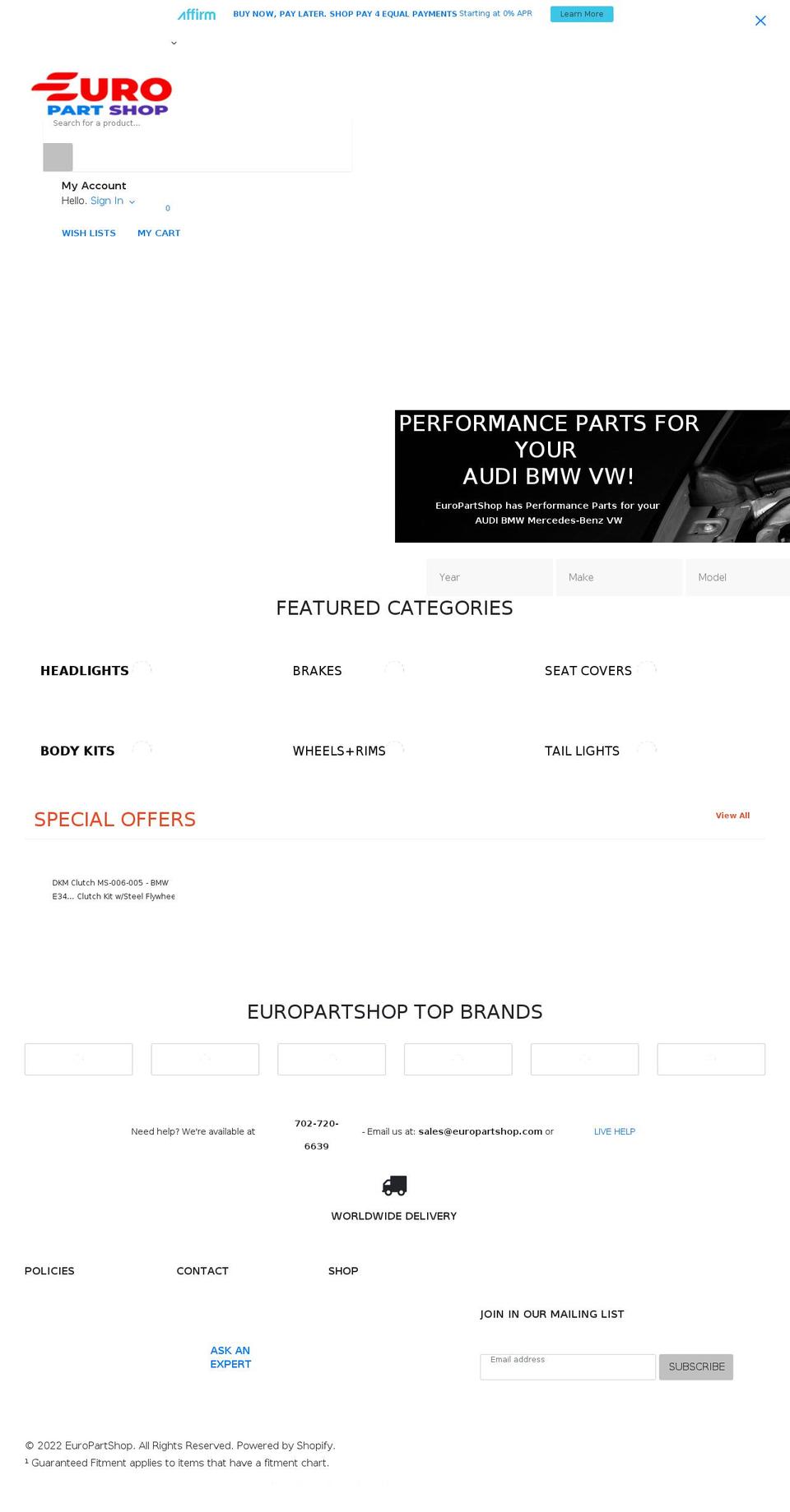 europartshop.com shopify website screenshot