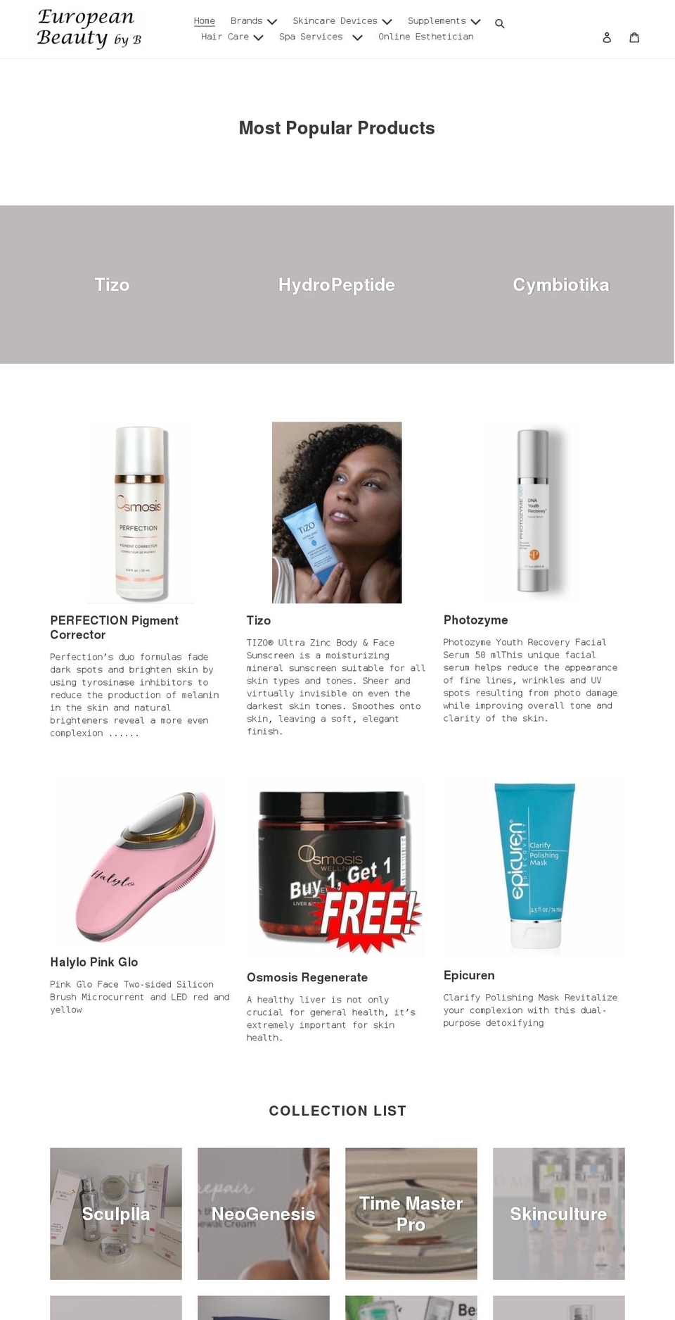 europeanbeautybyb.com shopify website screenshot