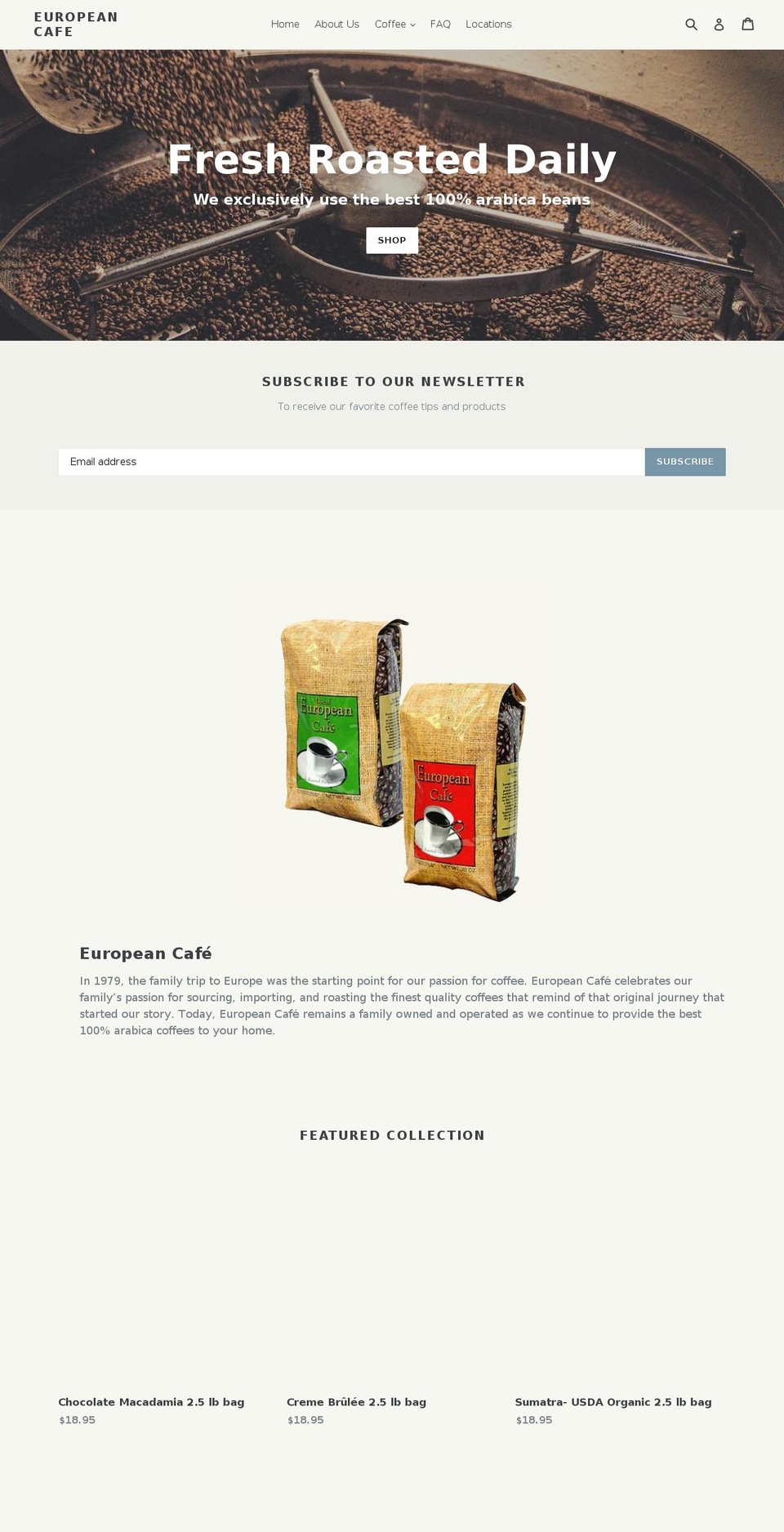 europeancoffeeco.com shopify website screenshot