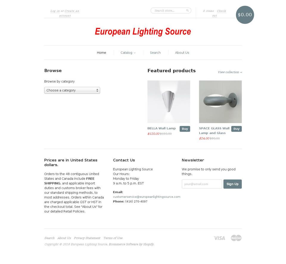 europeanlightingsource.ca shopify website screenshot
