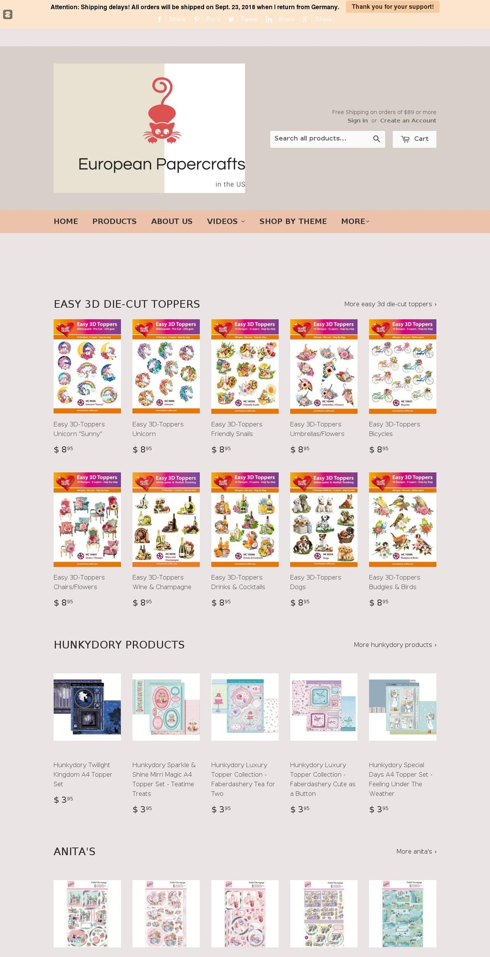 europeanpapercrafts.com shopify website screenshot