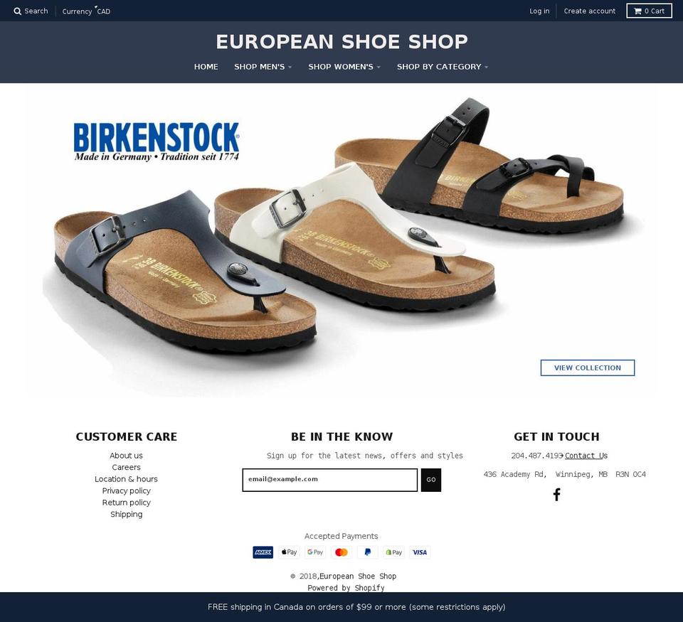europeanshoeshop.ca shopify website screenshot