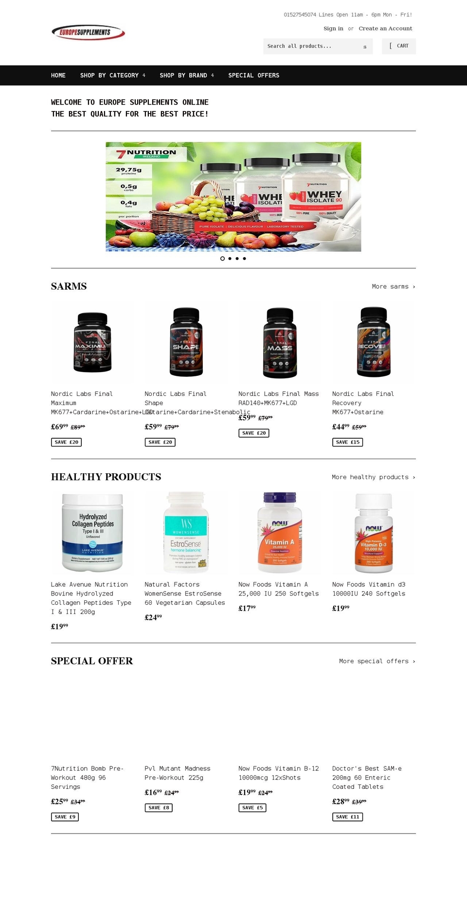 europesupplements.co.uk shopify website screenshot