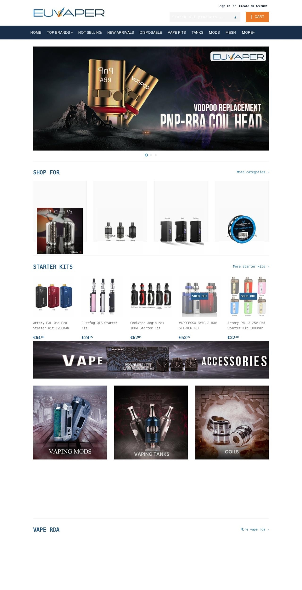 euvaper.com shopify website screenshot