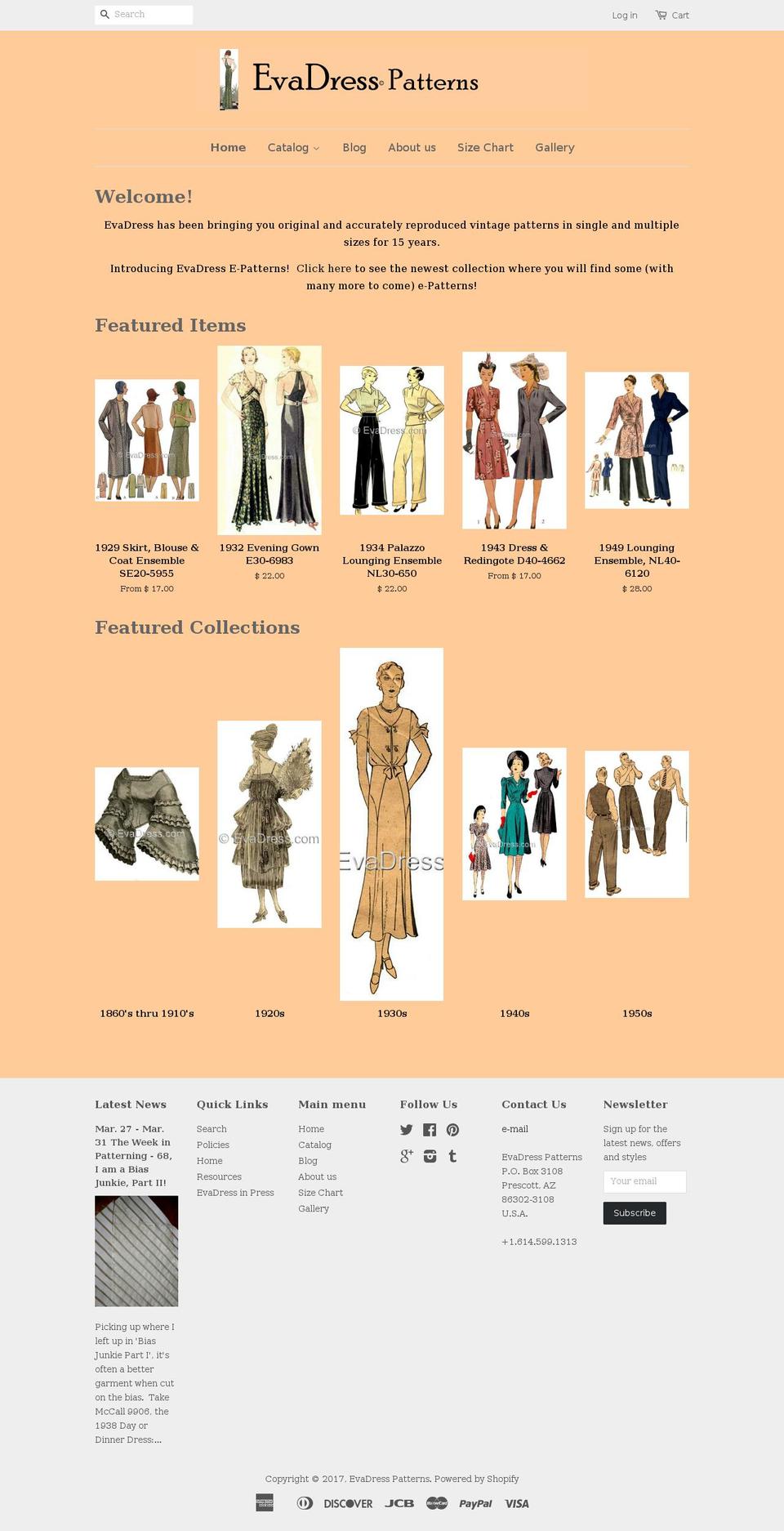 evadress.com shopify website screenshot