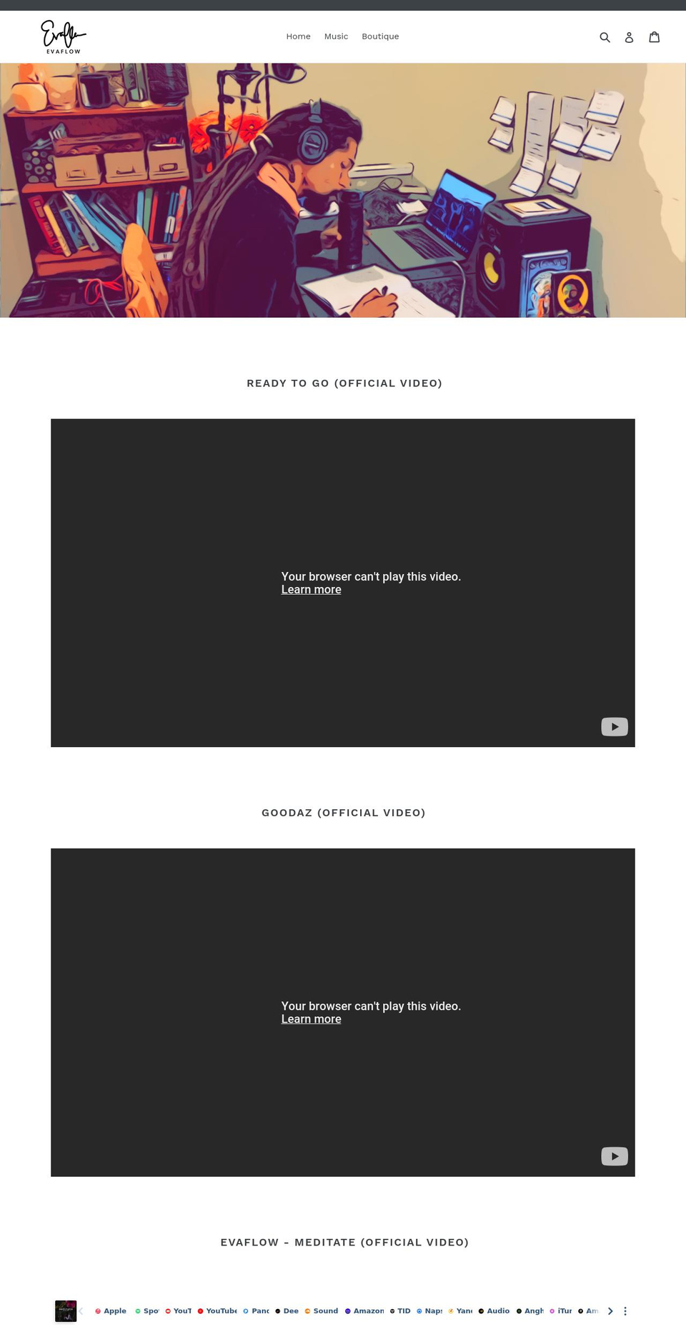 evaflowmusic.com shopify website screenshot