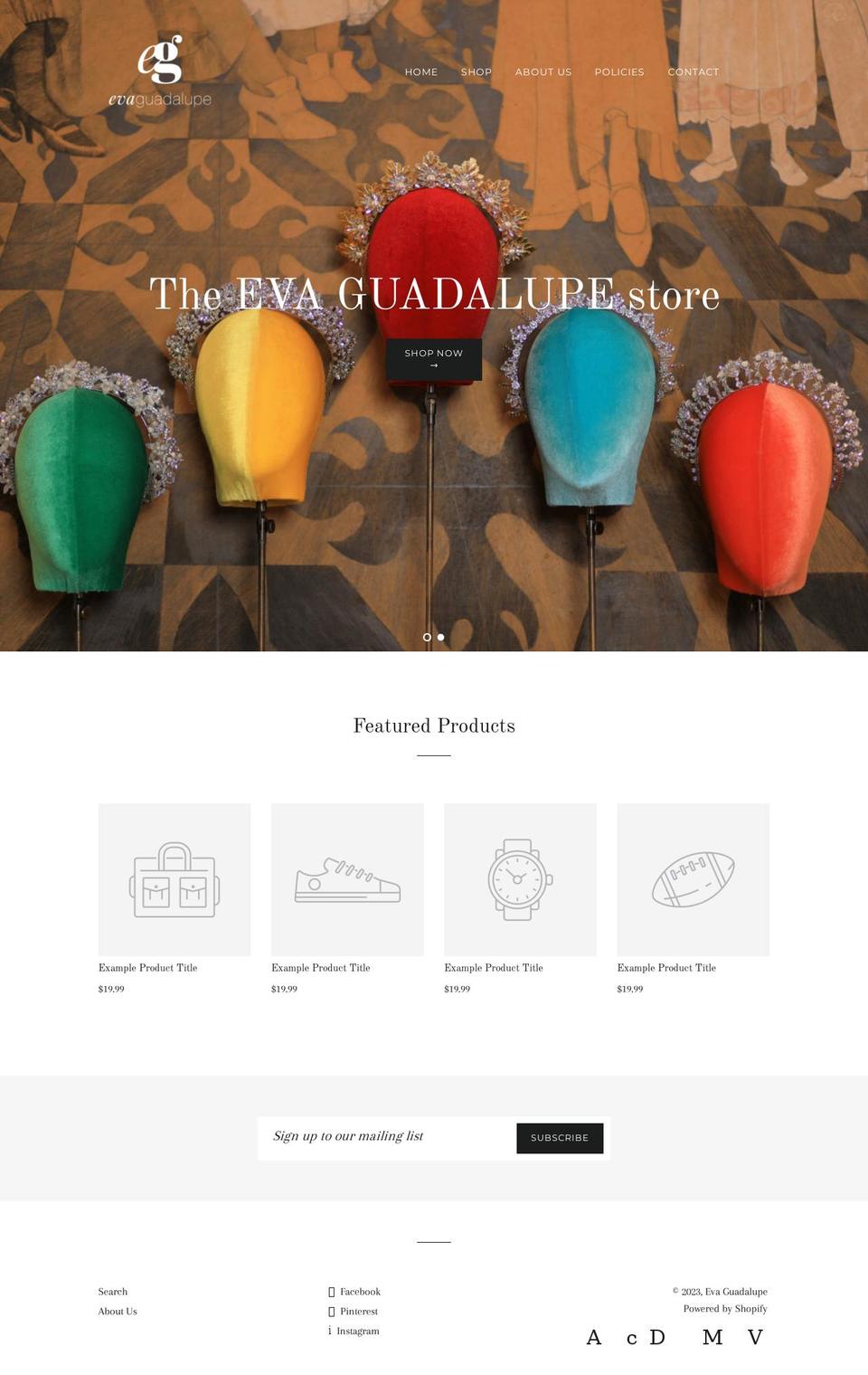 evaguadalupestore.com shopify website screenshot