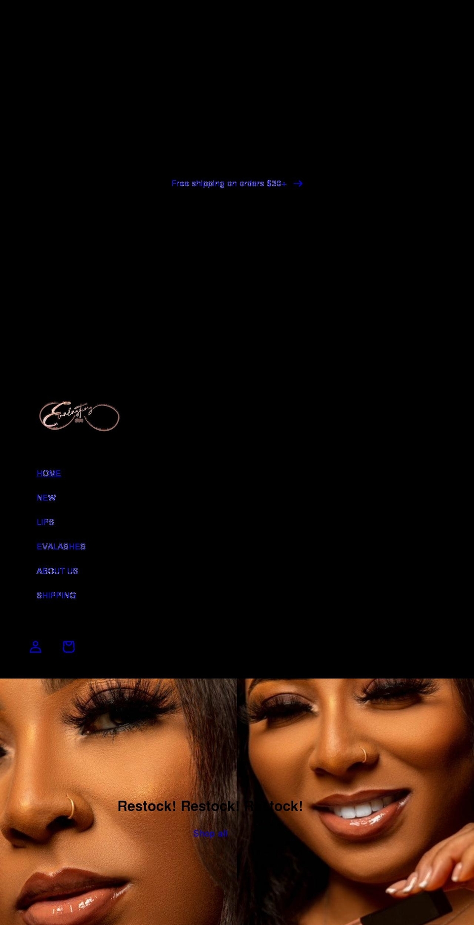 evalastingcosmetics.com shopify website screenshot