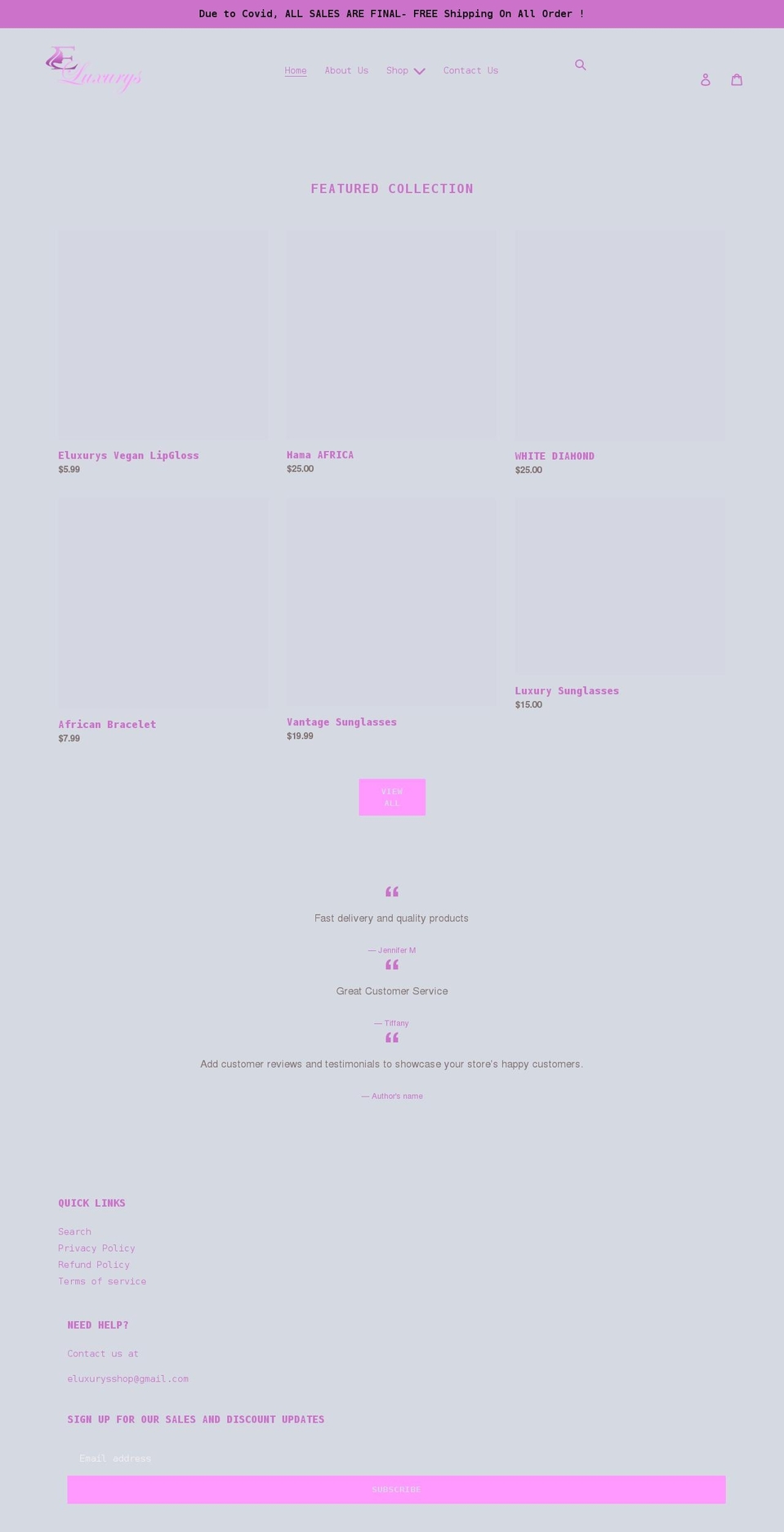 evaluxurys.com shopify website screenshot