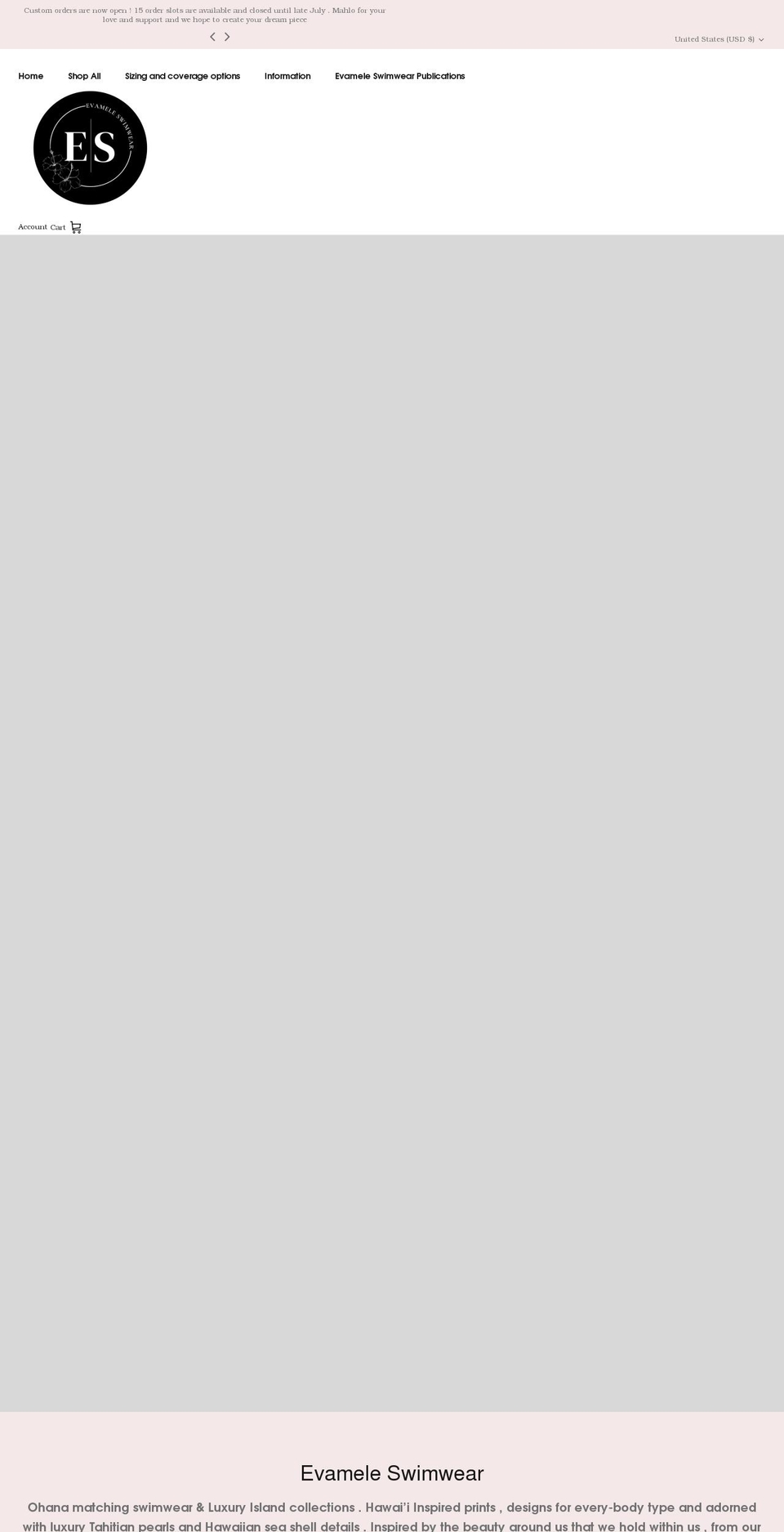 evameleswimwear.com shopify website screenshot