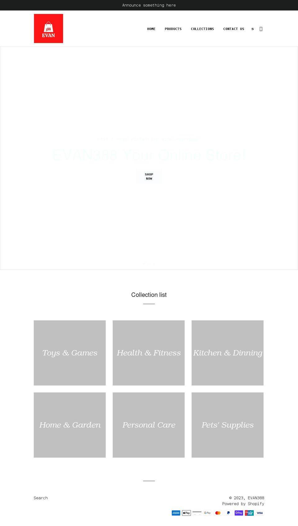 evan388.com shopify website screenshot