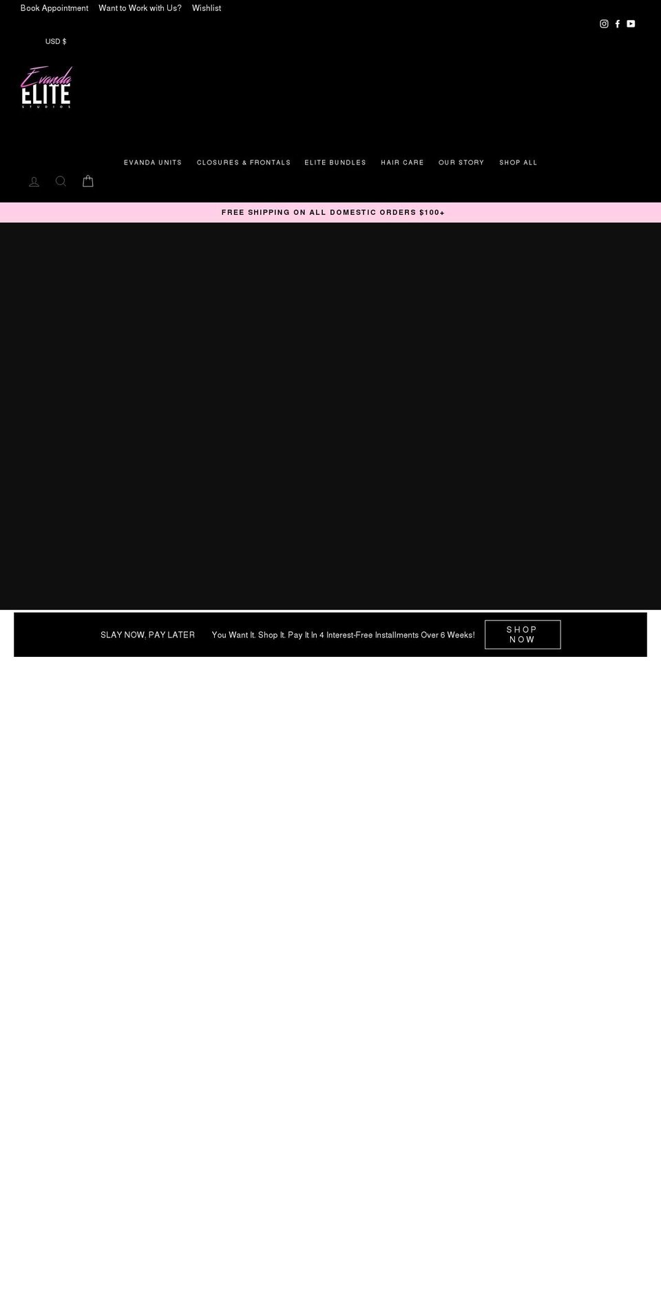 evandaelitehair.com shopify website screenshot