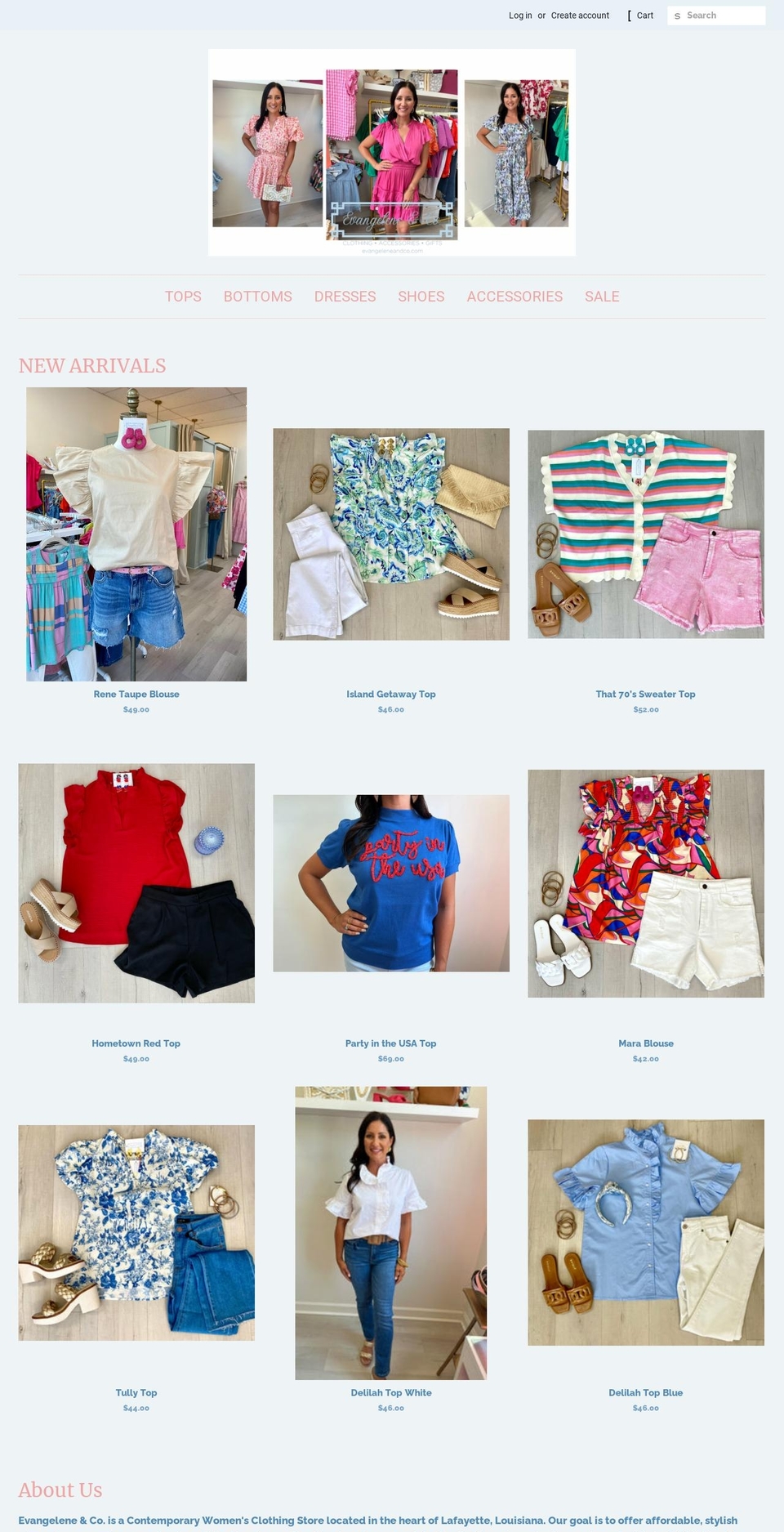 evangeleneandco.com — Shopify storefront screenshot