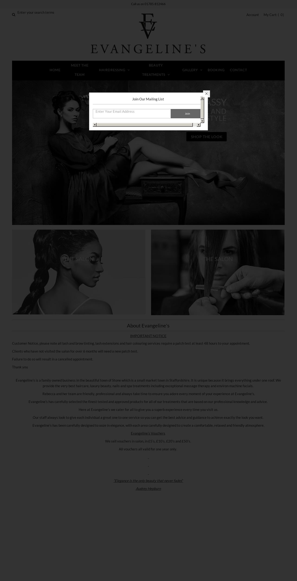 evangelinesltd.co.uk shopify website screenshot