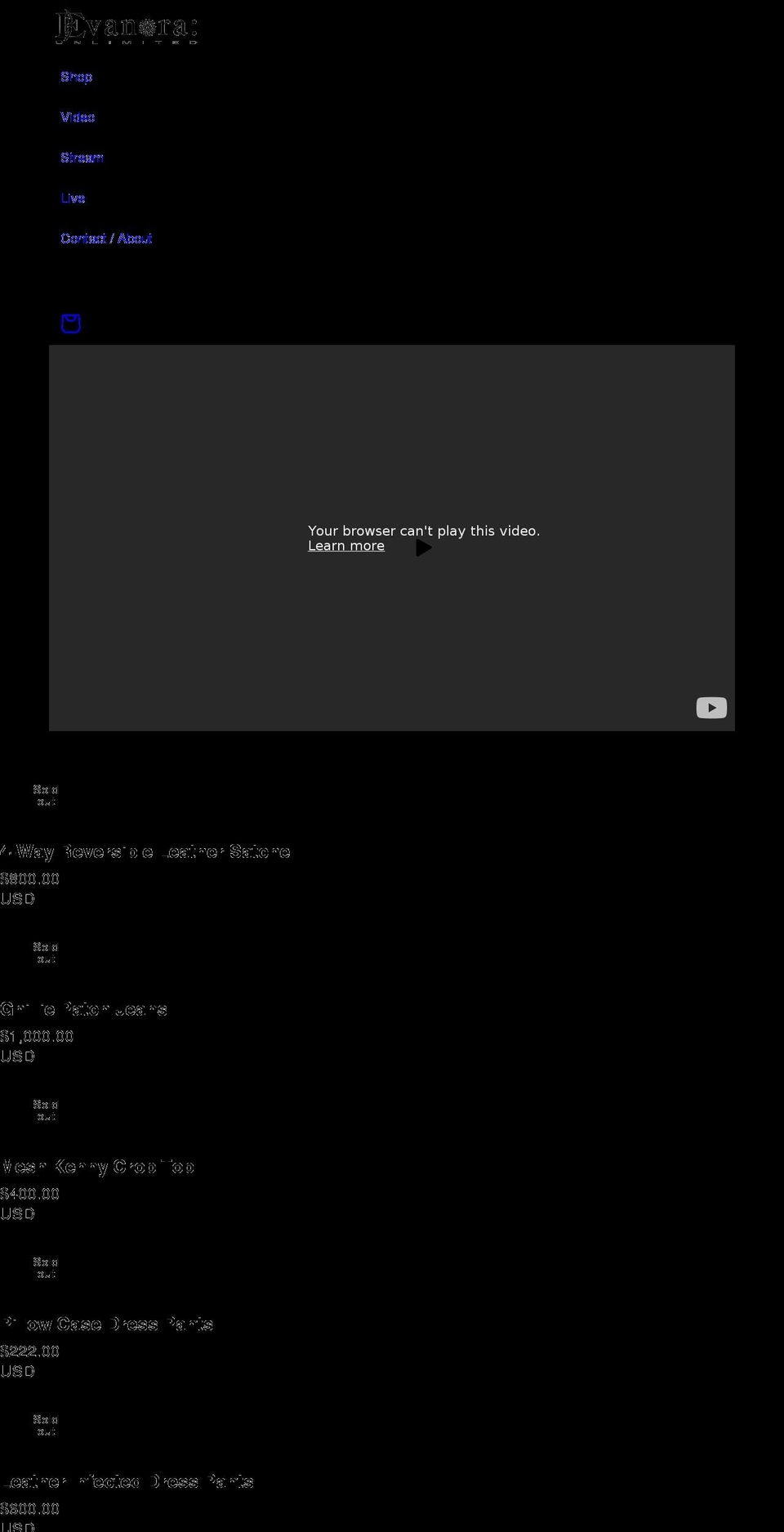 evanoraunlimited.com shopify website screenshot