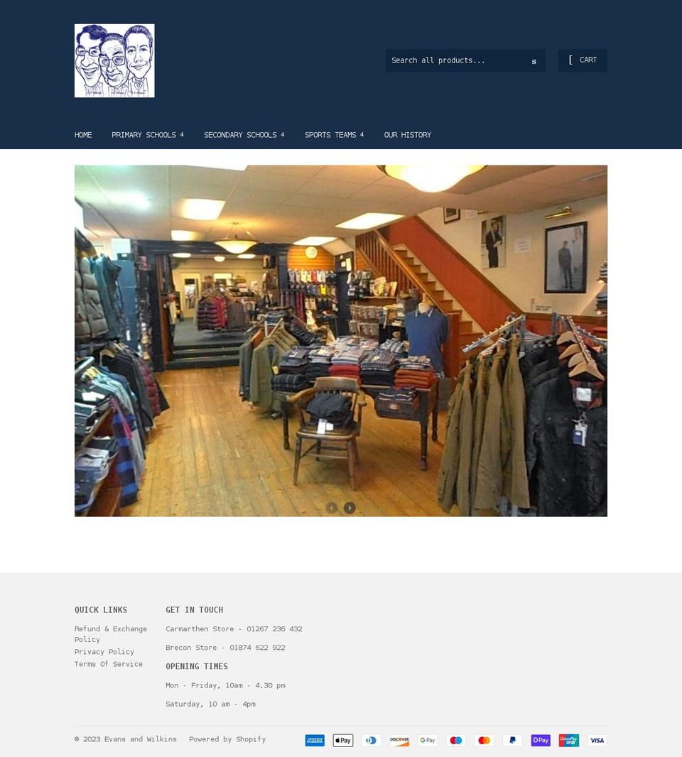 evansandwilkins.co.uk shopify website screenshot