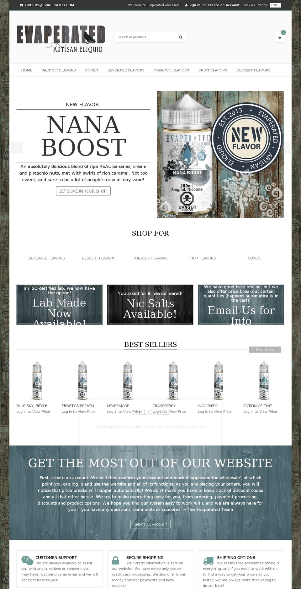 evaperatedwholesale.com — Shopify storefront screenshot