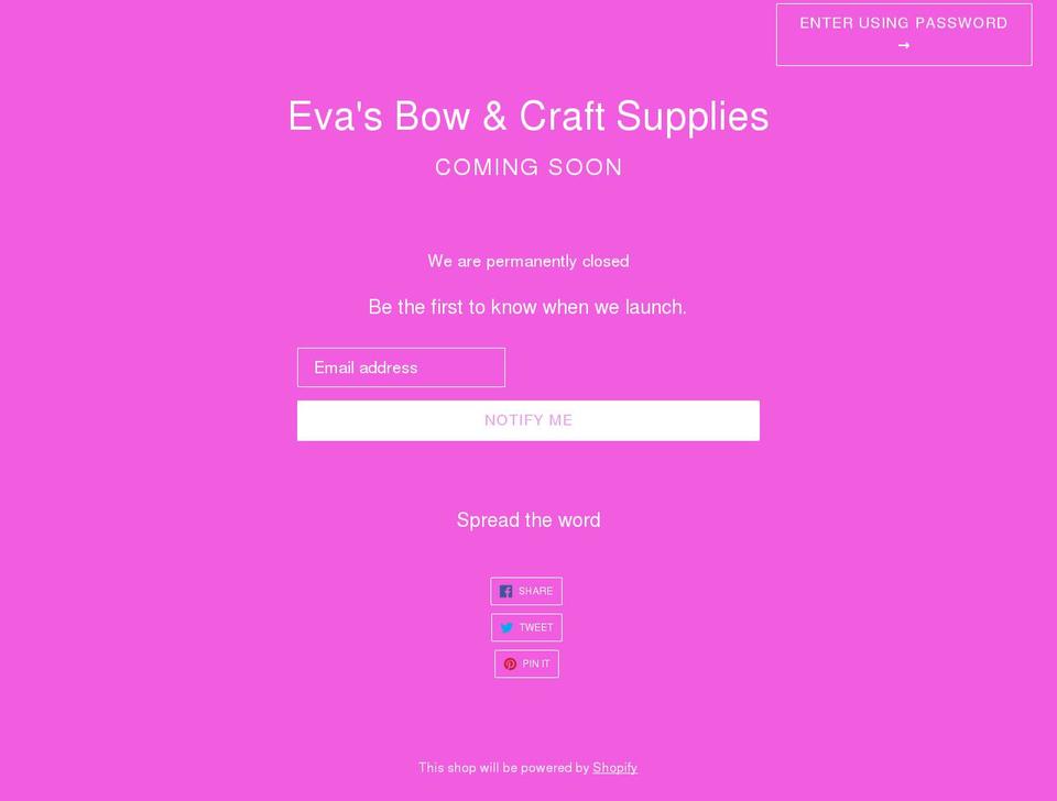 evasbowandcraftsupplies.co.uk shopify website screenshot