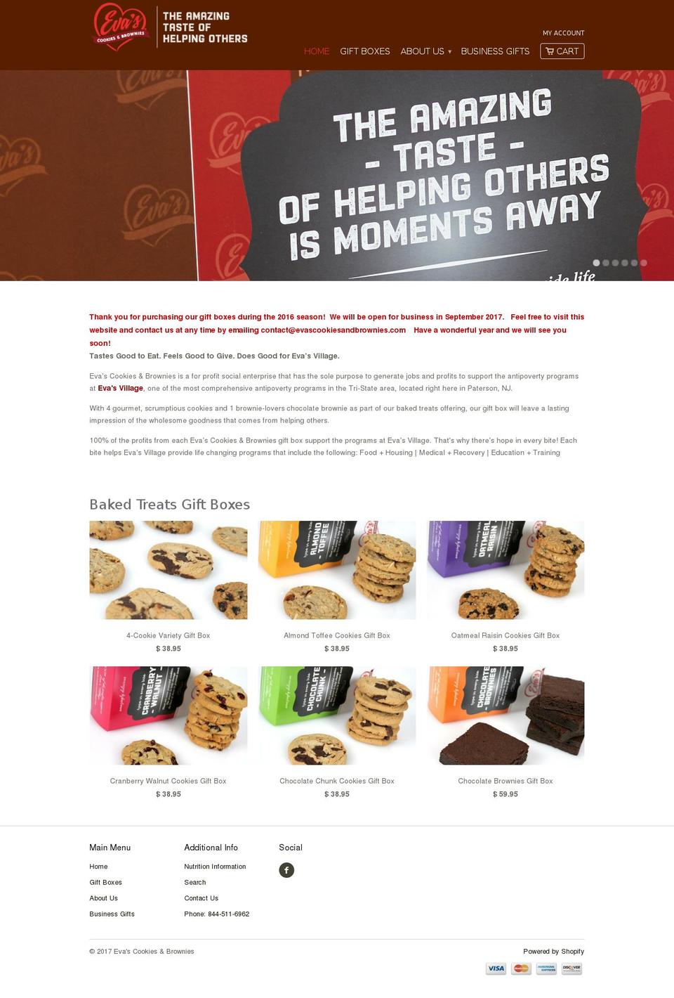 evascookiesandbrownies.org shopify website screenshot