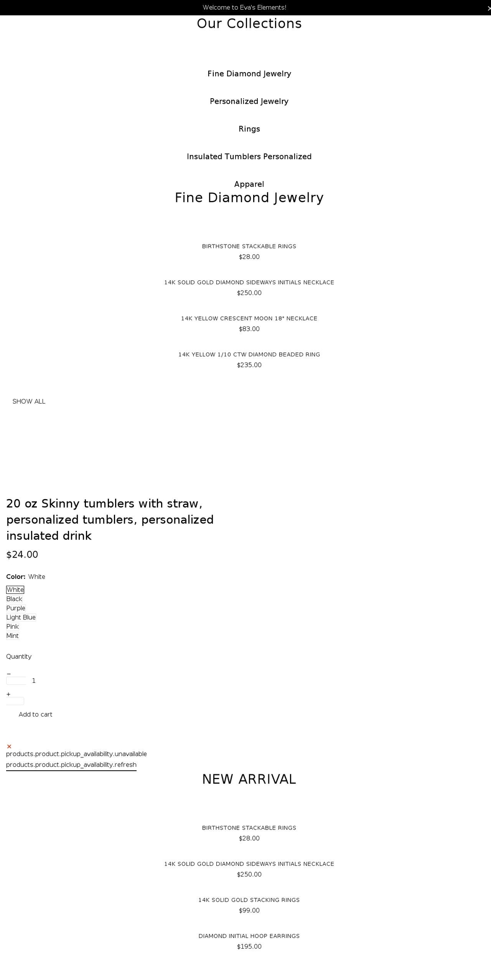 evaselements.com shopify website screenshot