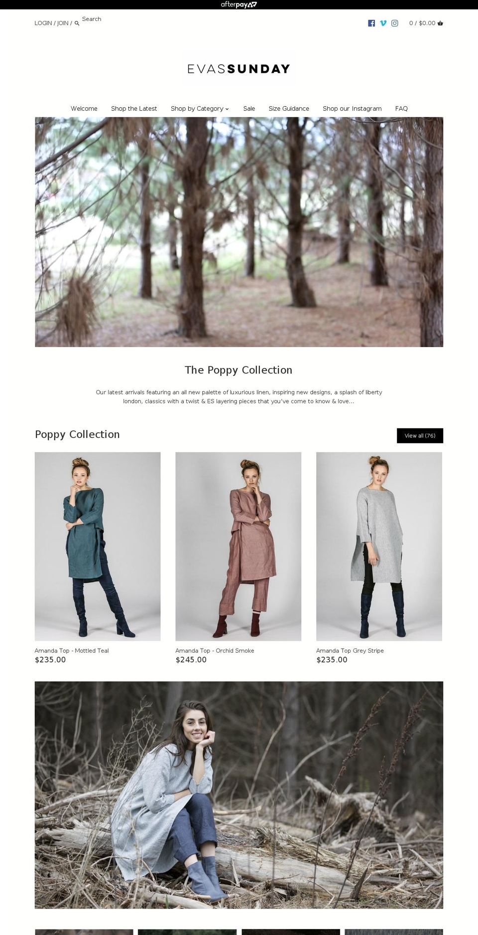 evassunday.com.au shopify website screenshot