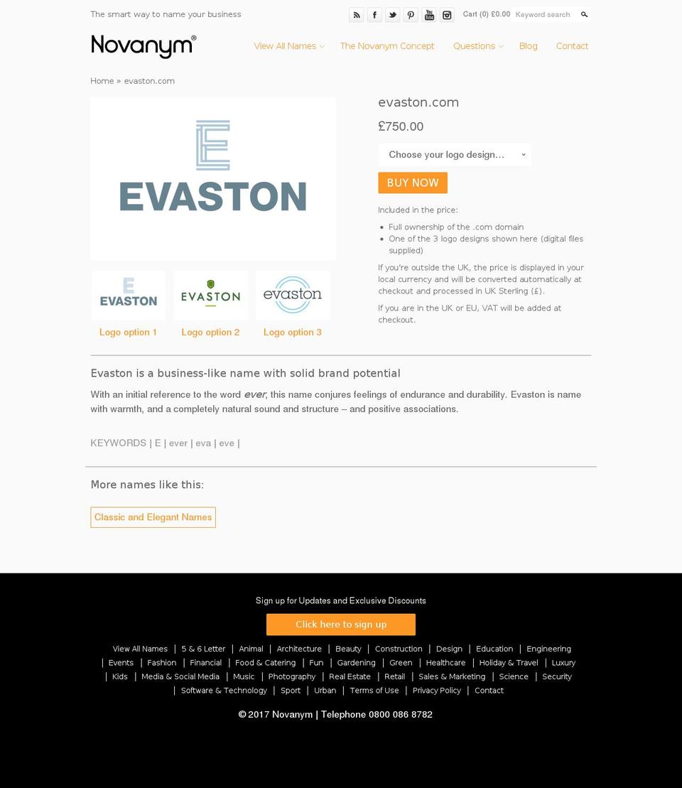 evaston.com shopify website screenshot