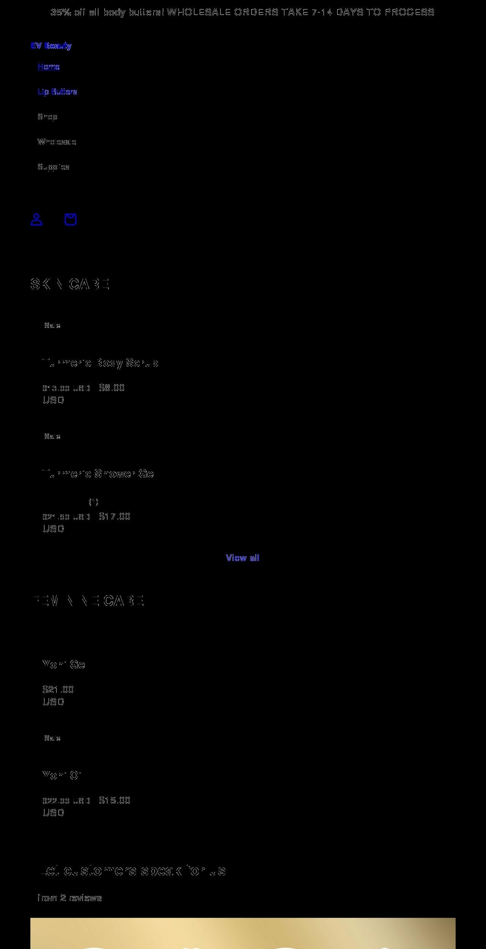evbeauty.net shopify website screenshot