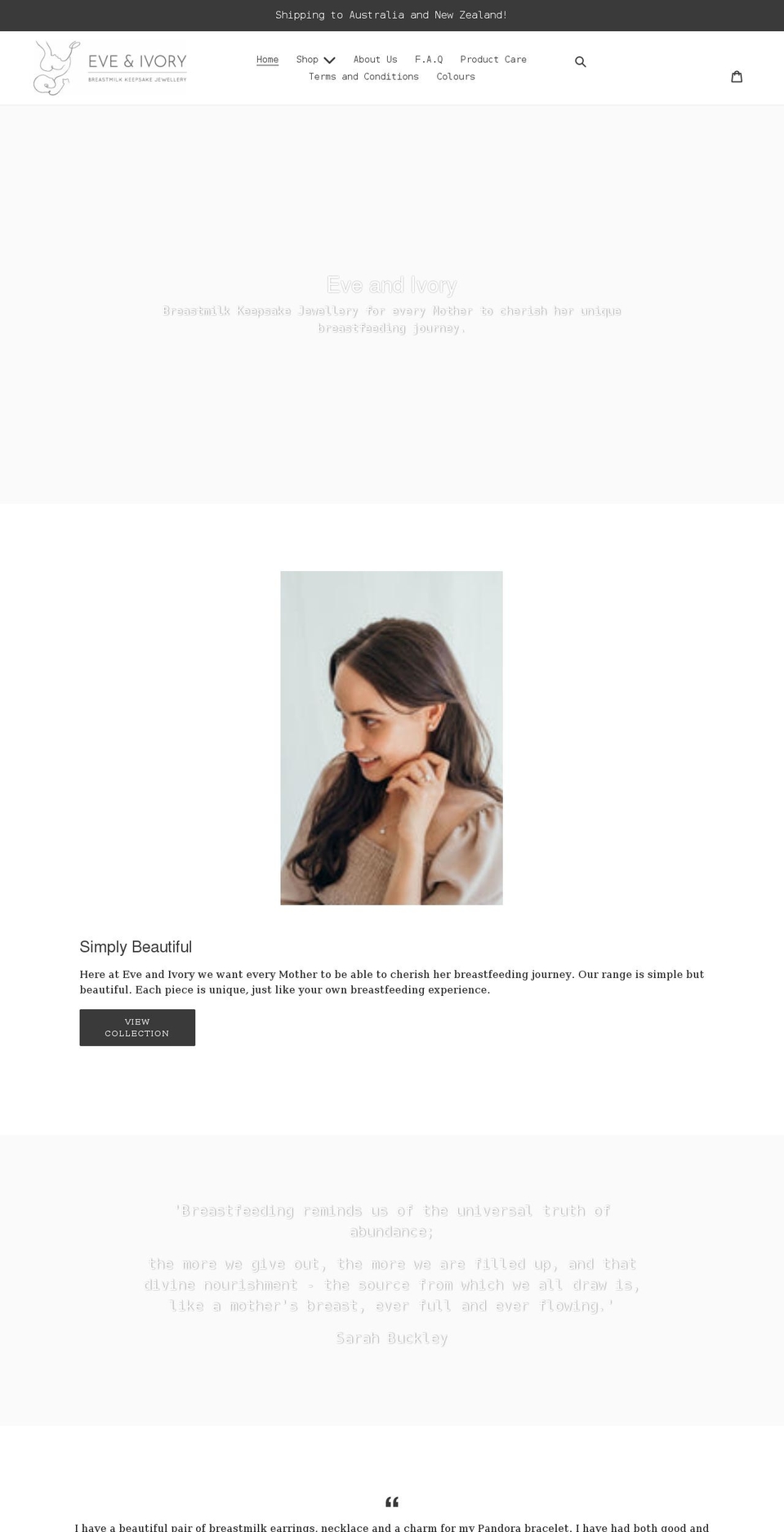 eveandivory.com shopify website screenshot