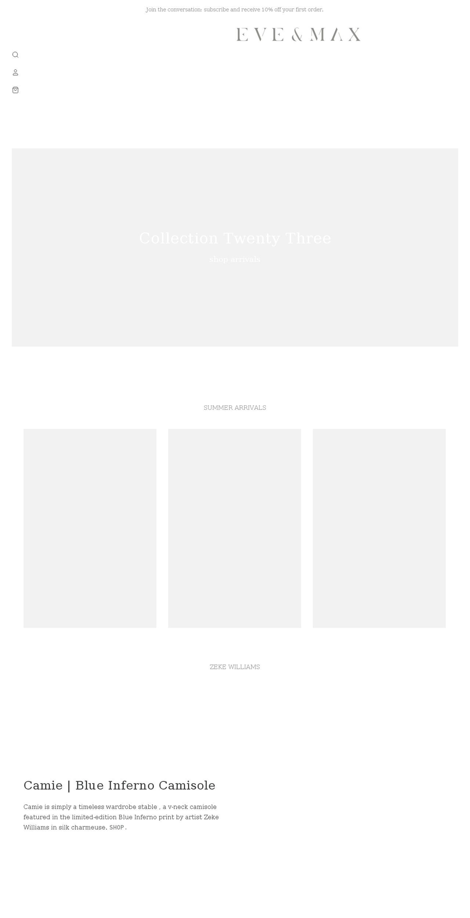 eveandmax.com shopify website screenshot