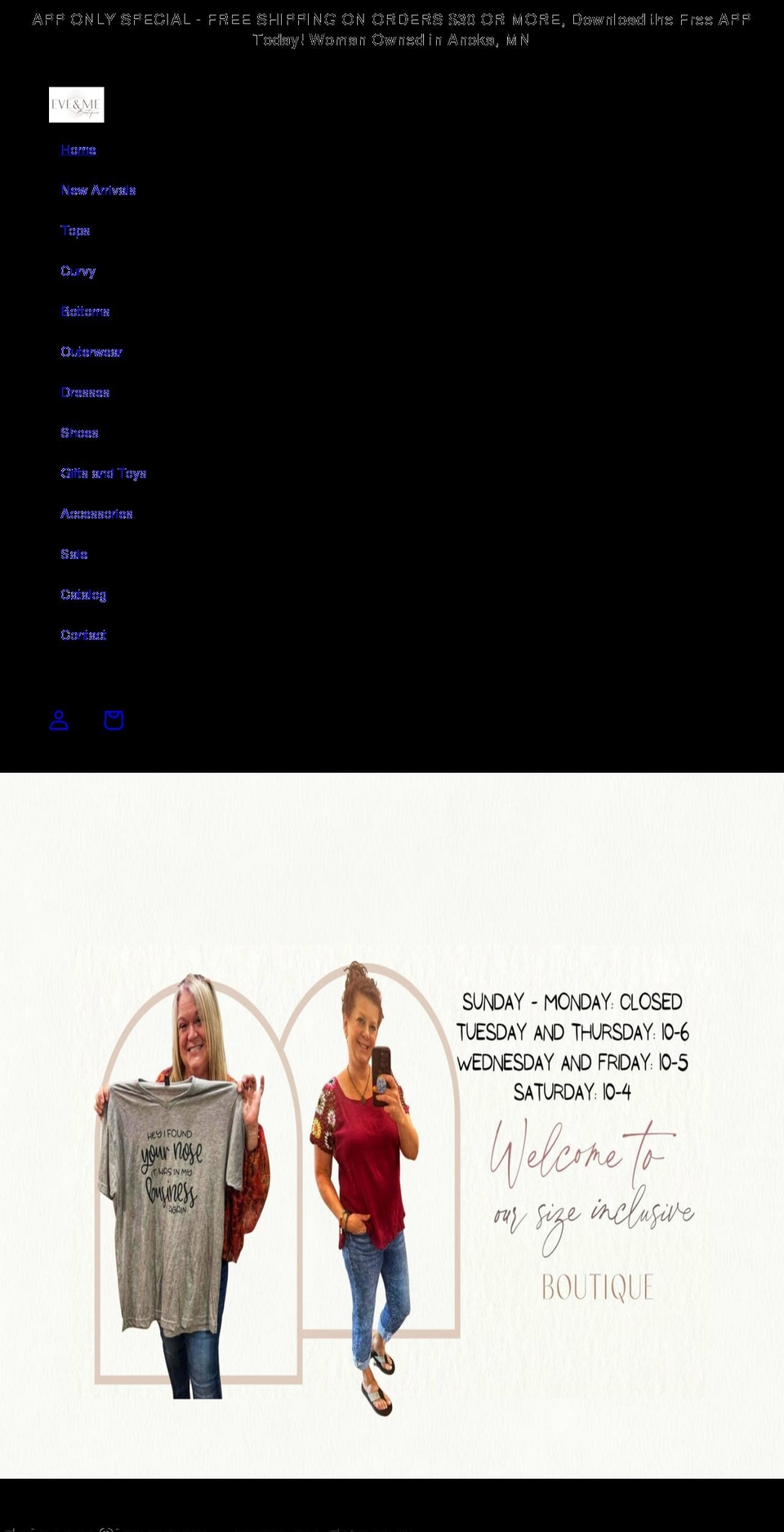 eveandmeboutique.com shopify website screenshot