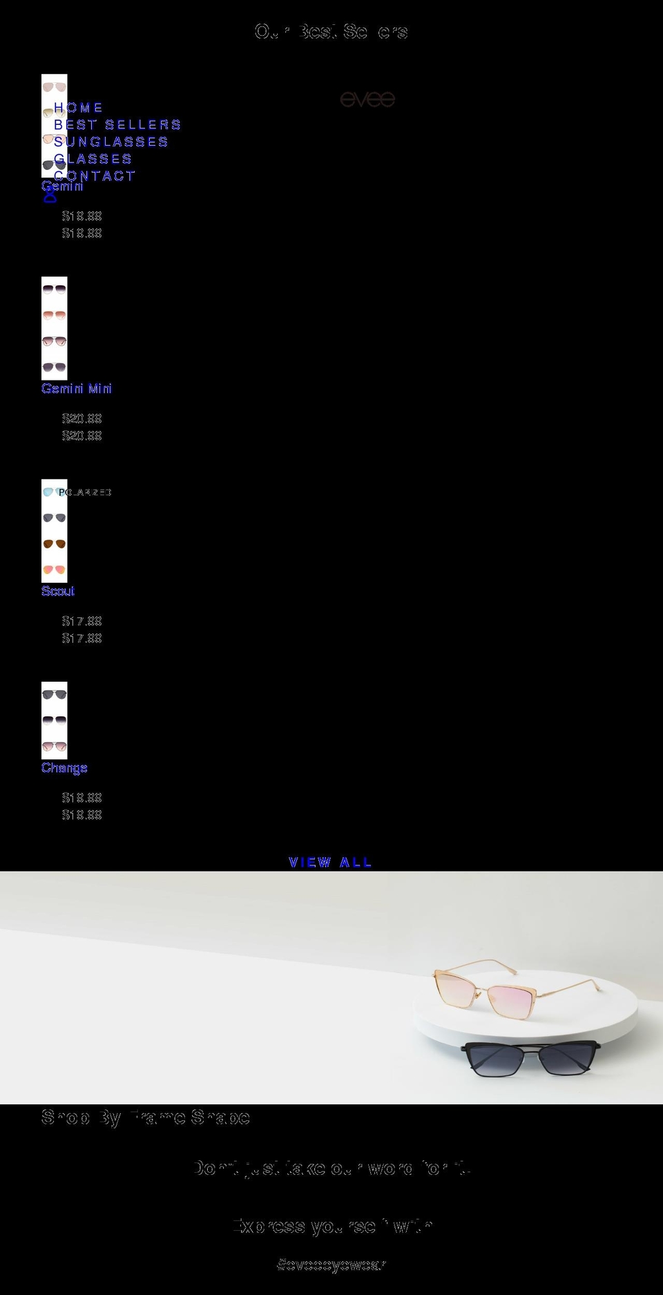 eveeeyewear.com shopify website screenshot